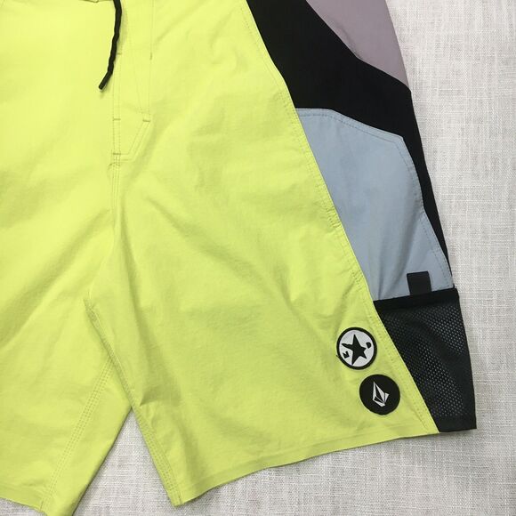 Volcom Board Shorts Men 36 Yellow Swim Trunks Noa Deane Neon Pockets Surf Beach - Picture 3 of 12